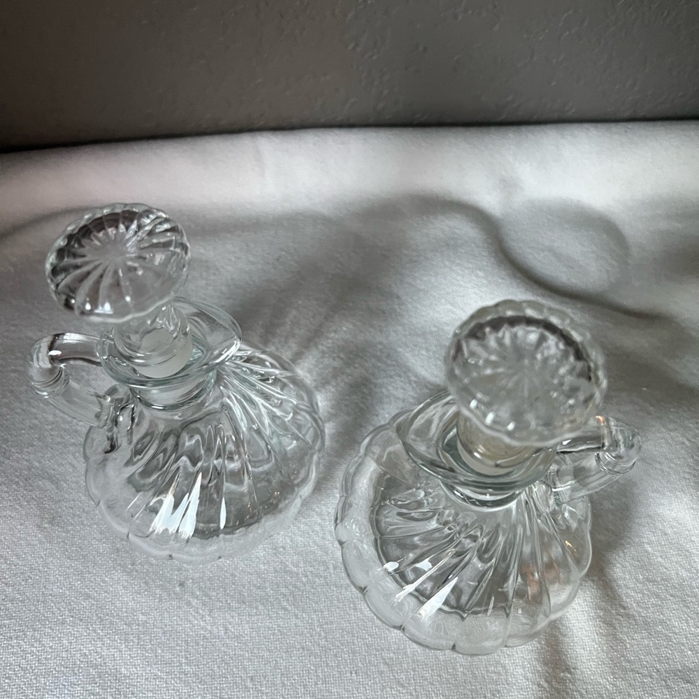 Vintage 1950's Anchor Hocking 4" Clear Glass Oil/Vinegar Cruet Bottles w Stopper - Picture 5 of 9